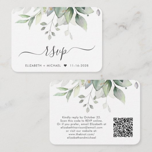 Carte D'accompagnement Elégant Eucalyptus Aquarelle QR Code Mariage RSVP (Devant / Derrière)