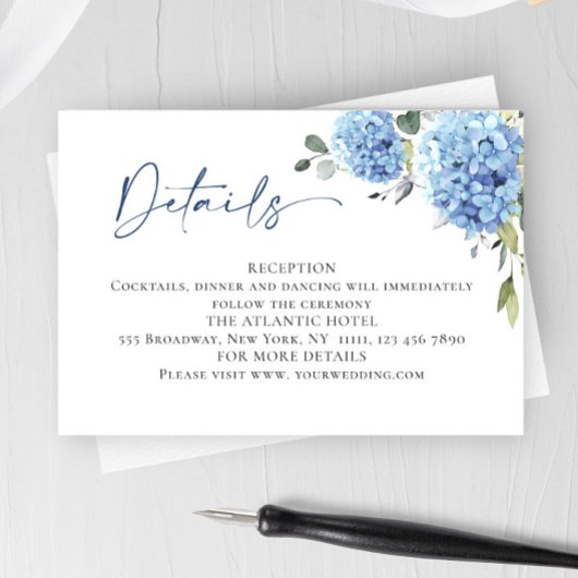 Carte D'accompagnement Elegant Eucalyptus Blue Hydrangea Détails du Maria