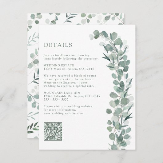 Carte D'accompagnement Elegant Eucalyptus Détails (Devant / Derrière)