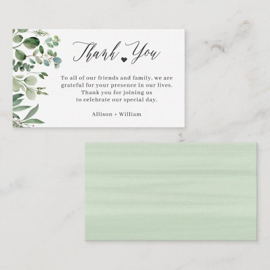 Carte D'accompagnement Elégant Eucalyptus Feuille Mariage Merci table (Devant / Derrière)