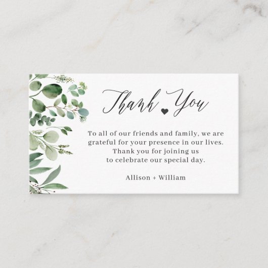 Carte D'accompagnement Elégant Eucalyptus Feuille Mariage Merci table (Devant)