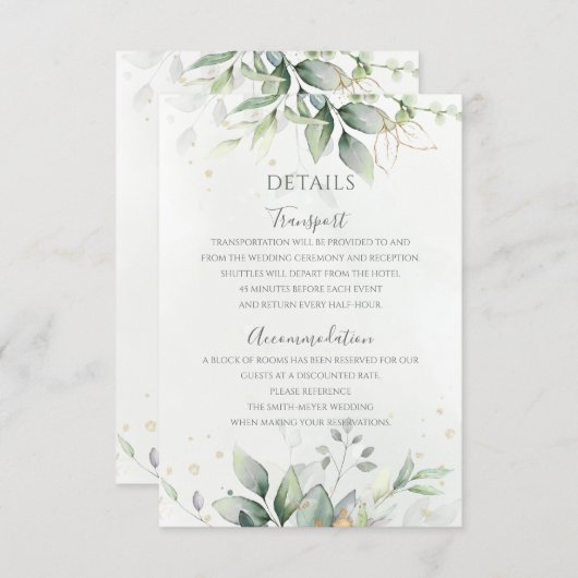 Carte D'accompagnement Elégant Eucalyptus Feuille Mariage or vert (Devant / Derrière)