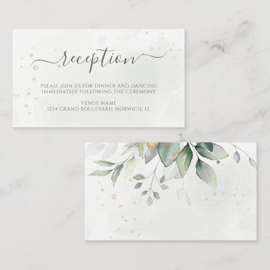 Carte D'accompagnement Elégant Eucalyptus Greenery Gold Mariage Réception (Devant / Derrière)