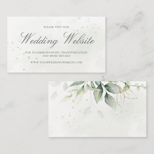 Carte D'accompagnement Elégant Eucalyptus Greenery Gold Mariage site Web (Devant / Derrière)
