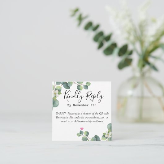 Carte D'accompagnement Elégant Eucalyptus Greenery Mariage QR Code Card (Debout devant)