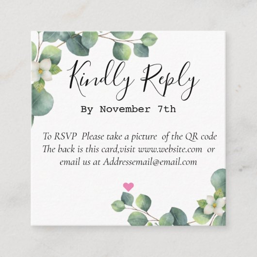 Carte D'accompagnement Elégant Eucalyptus Greenery Mariage QR Code Card (Devant)