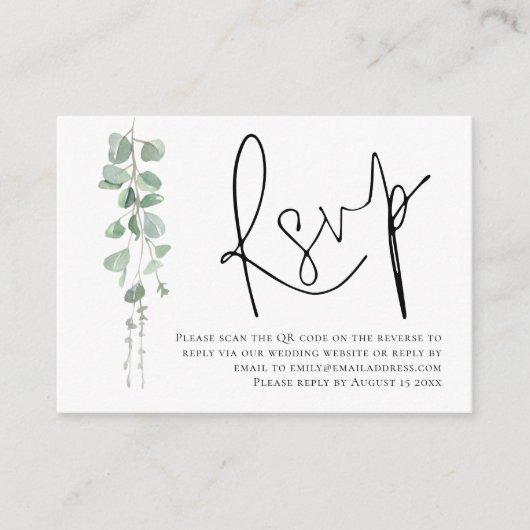 Carte D'accompagnement Elégant Eucalyptus Script QR Code Mariage RSVP (Devant)