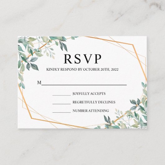 Carte D'accompagnement Elégant Eucalyptus Verdure Mariage Or RSVP (Devant)