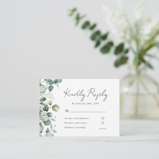 Carte D'accompagnement Elégant Eucalyptus Verdure Mariage RSVP (Debout devant)