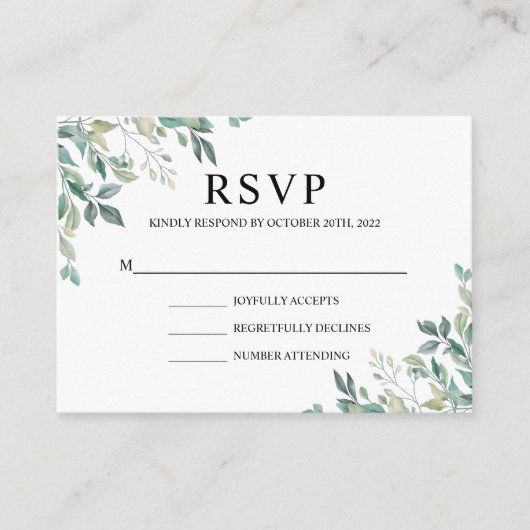 Carte D'accompagnement Elégant Eucalyptus Verdure Mariage rustique RSVP (Devant)