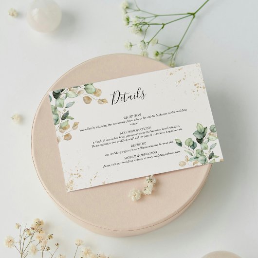 Carte D'accompagnement Elégant Eucalyptus Verdure & Or Accents Mariage