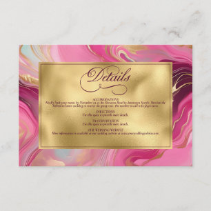 Carte D'accompagnement Elégant Faux Gold et Mariage en marbre rose