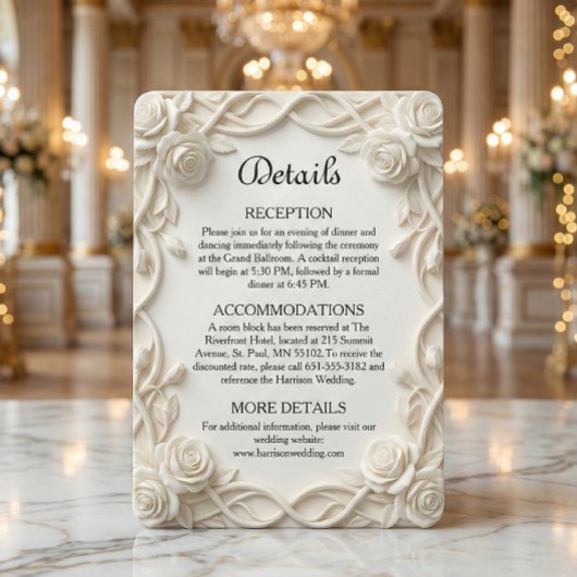 Carte D'accompagnement Elegant Faux Plaster Floral Relief Formal Wedding