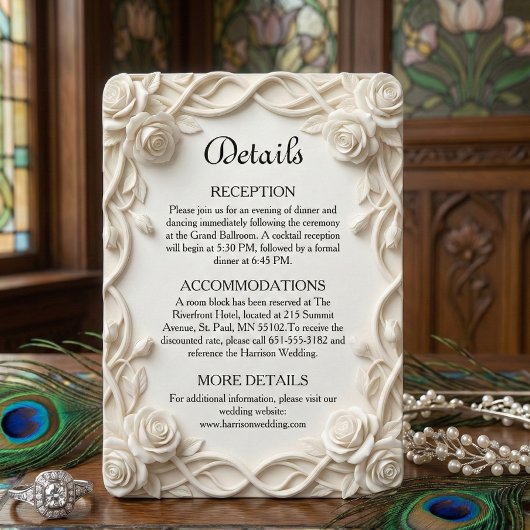 Carte D'accompagnement Elegant Faux Plaster Floral Relief Formal Wedding