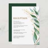 Carte D'accompagnement Elégant Feuilles d'Or Feuillage Vert Mariage Récep (Devant / Derrière)