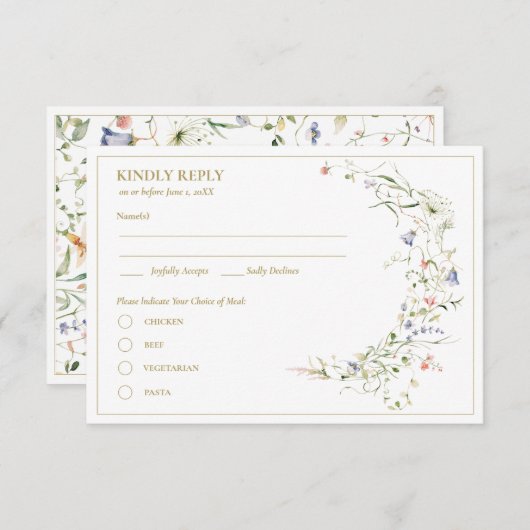 Carte D'accompagnement Elégant Fleur sauvage Aquarelle Delicate RSVP (Devant / Derrière)