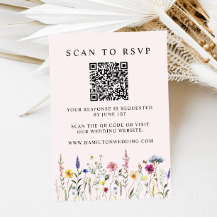 Carte D'accompagnement Elégant Fleur sauvage Blush rose QR Code Mariage R
