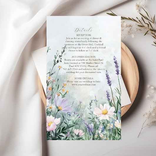 Carte D'accompagnement Élégant Fleur sauvage Meadow Blush Pink Mariage