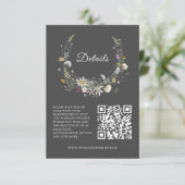 Carte D'accompagnement Elégant Fleur sauvage noir Mariage QRcode Détails (Debout devant)