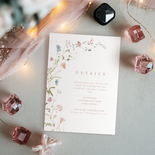 Carte D'accompagnement Elégant Fleur sauvage Rustic Boho Détails du Maria