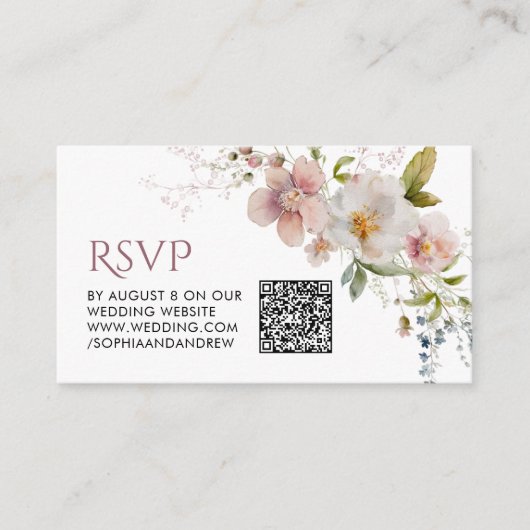Carte D'accompagnement Elégant Fleur sauvage rustique Mariage QR Code RSV (Devant)