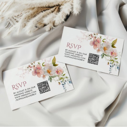 Carte D'accompagnement Elégant Fleur sauvage rustique Mariage QR Code RSV