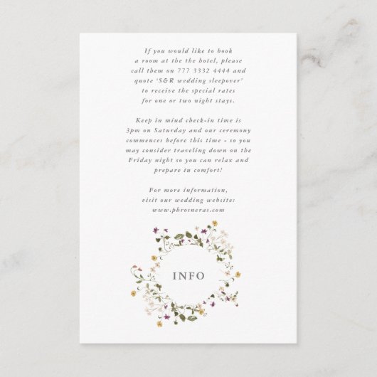 Carte D'accompagnement Élégant Fleur sauvage séché Pampas Mariage Floral (Devant)