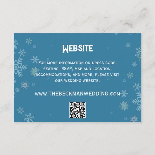 Carte D'accompagnement Élégant flocon de neige bleu hiver | Site Mariage (Devant)