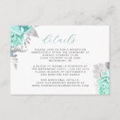 Carte D'accompagnement Elégant Floral Aqua Silver Script Détails Mariage (Devant)
