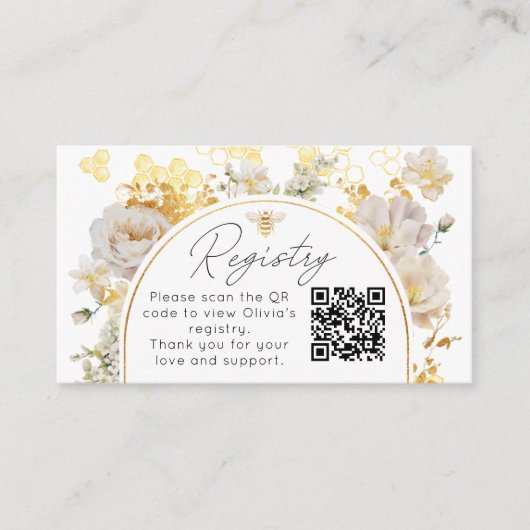 Carte D'accompagnement Elegant floral bee Registry QR Code (Devant)