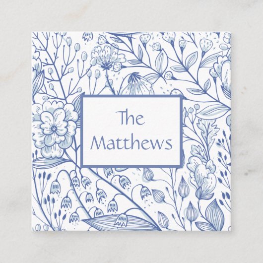 Carte D'accompagnement Élégant floral bleu et blanc (Devant)