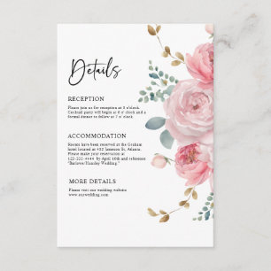 Carte D'accompagnement Elégant Floral Blush Pink Garden Détails de mariag