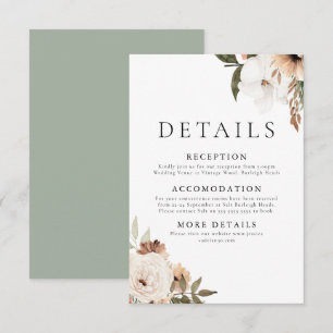 Carte D'accompagnement Elegant Floral Boho Détails du Mariage