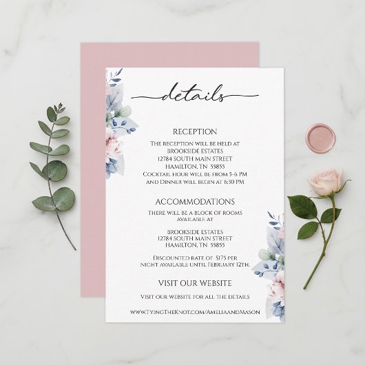 Carte D'accompagnement Elegant Floral Botanical Reception Details Card
