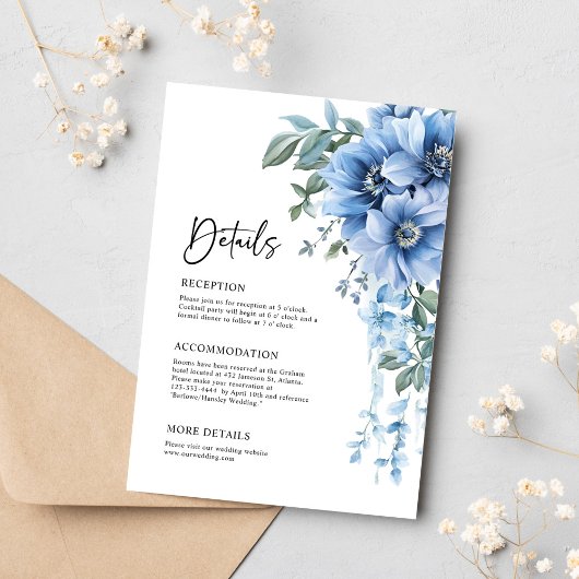 Carte D'accompagnement Elégant Floral Dusty Blue Détails du Mariage