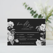 Carte D'accompagnement Élégant floral mariage noir et blanc RSVP  (Debout devant)
