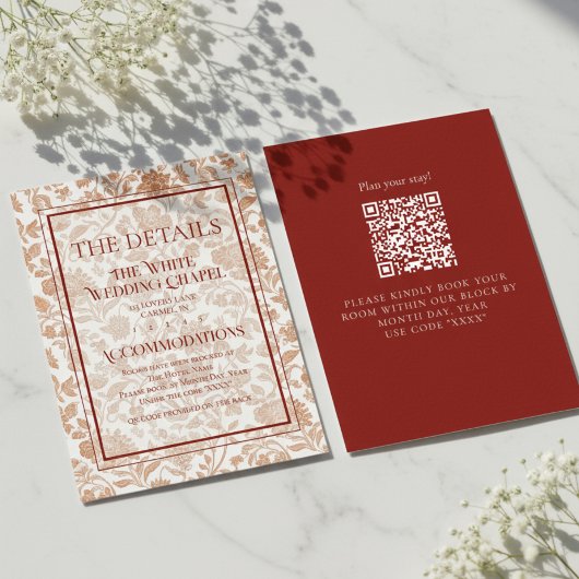 Carte D'accompagnement Elegant Floral Toile QR Code Wedding Details