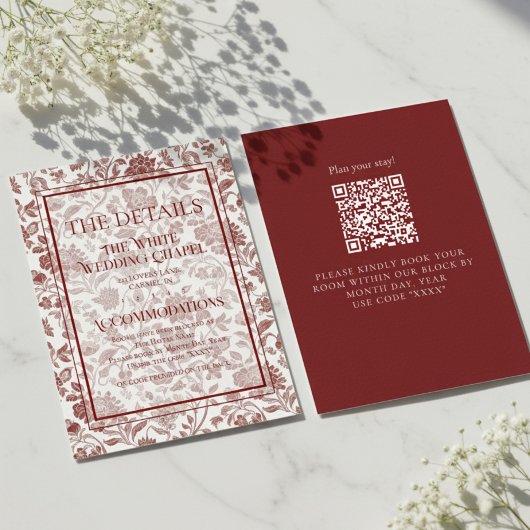 Carte D'accompagnement Elegant Floral Toile QR Code Wedding Details