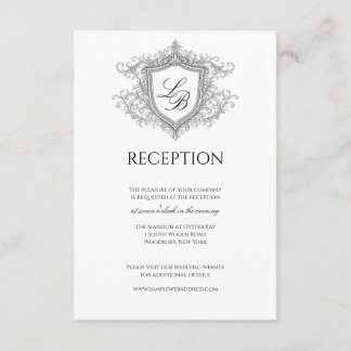 Carte D'accompagnement Elegant Flourish Crest Monogram Reception Card