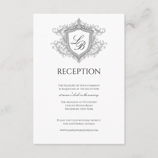 Carte D'accompagnement Elegant Flourish Crest Monogram Reception Card (Devant)