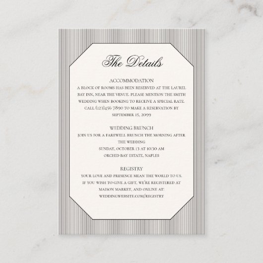 Carte D'accompagnement Élégant Formal Classic Détails Mariage (Devant)