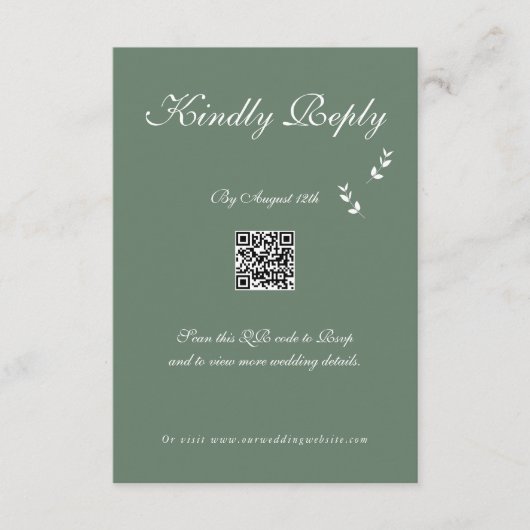 Carte D'accompagnement Élégant Formel Mariage Vert Olive Script (Devant)