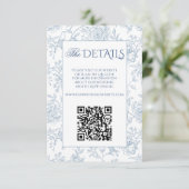 Carte D'accompagnement Élégant Français Blue Floral Toile QR Code Site We (Debout devant)