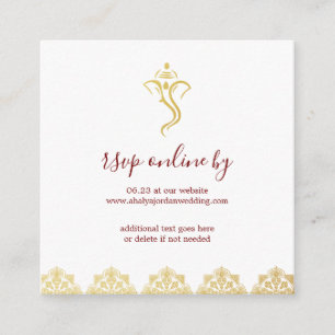 Carte D'accompagnement Elégant Ganesha Rouge & Or & Mehndi Wedding RSVP