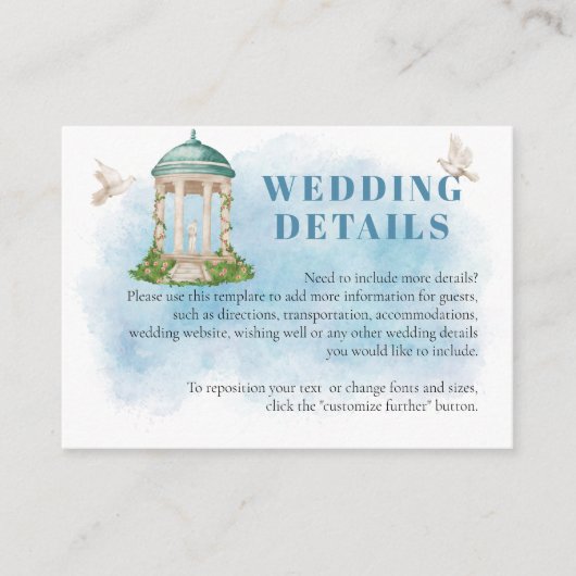 Carte D'accompagnement Elégant Gazebo fleurs Doves Détails Mariage (Devant)