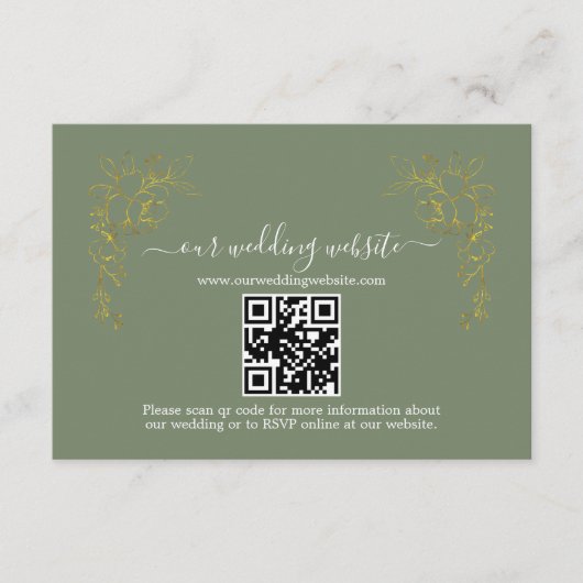 Carte D'accompagnement Elegant Gold Floral Sage Green QR Code Wedding (Devant)