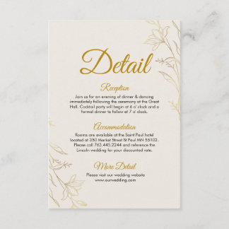 Carte D'accompagnement Elegant Gold Floral Wedding Details Enclosure Card