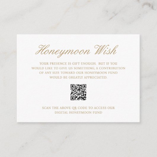Carte D'accompagnement Elégant Gold Forme Honeymoon Fund QR Code Mariage (Devant)