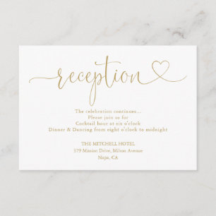 Carte D'accompagnement Elégant Gold Heart Script Mariage Réception