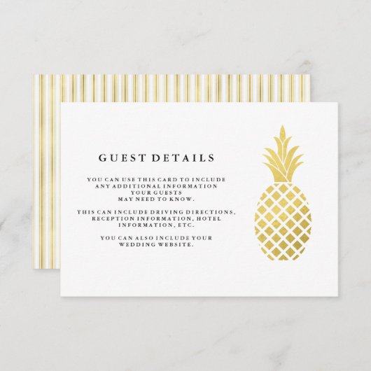 Carte D'accompagnement Elegant Gold Pineapple Mariage Détails sur le clie (Devant / Derrière)